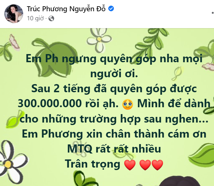  Trúc Phương kêu gọi quyên góp số tiền lớn cho thầy. (Ảnh: Chụp màn hình Trúc Phương Nguyễn Đỗ)