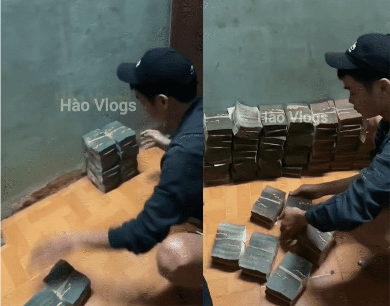  
Nhìn từng cục tiền mệnh giá 500 nghìn đồng, ai cũng ngỡ ngàng. (Ảnh: Chụp màn hình video Hào Vlogs)